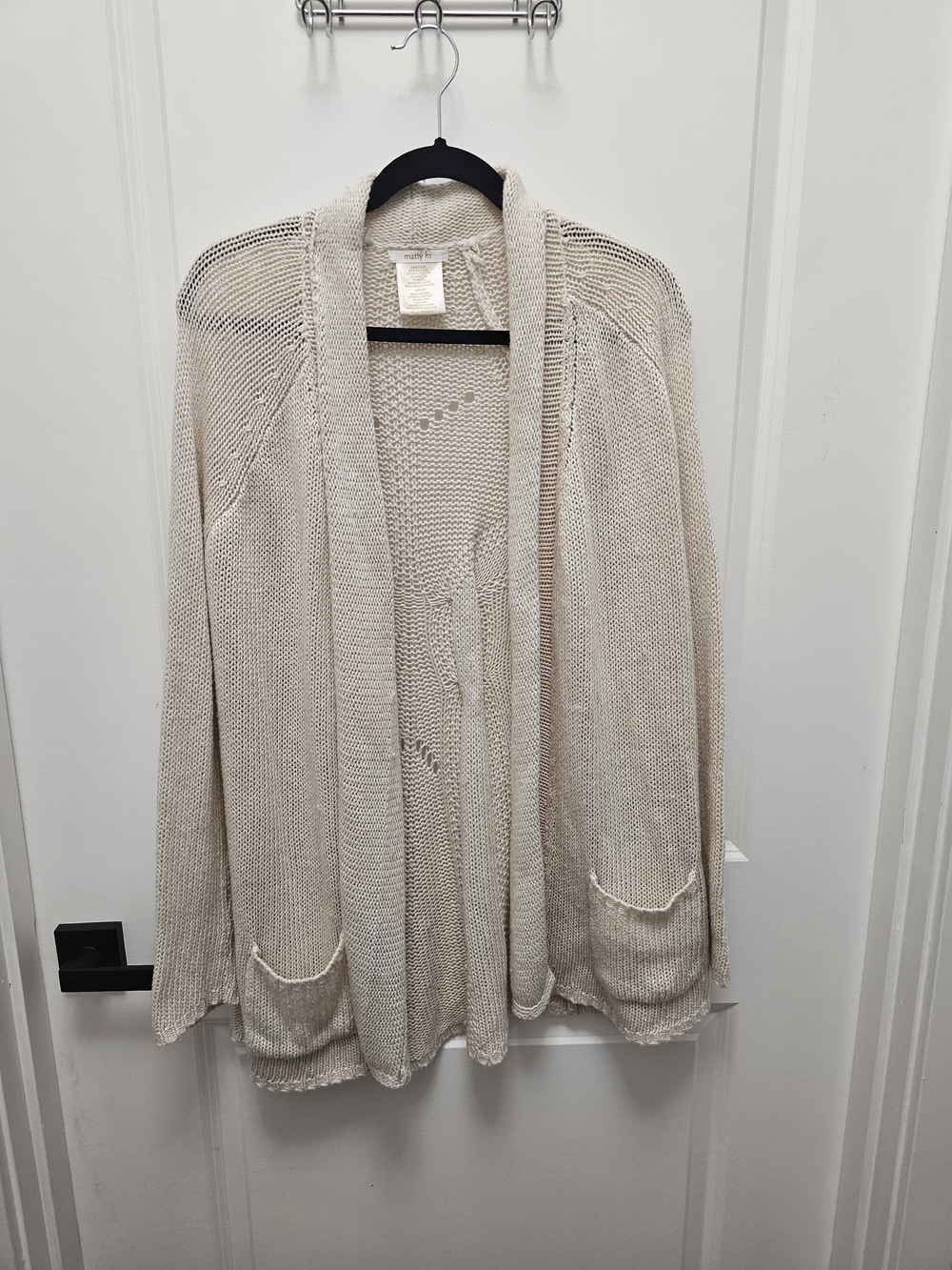 Matty M Beige Open-Front Knit Cardigan